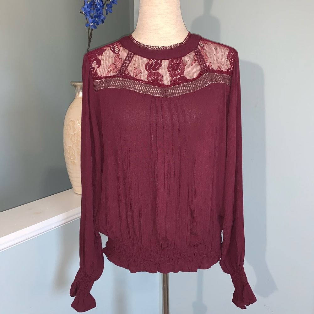 American Rag Maroon Lace Longsleeve Top